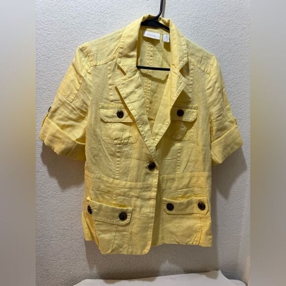 Chico Yellow Roll Sleeve Jacket size 1 equivalentnt size 8 - Picture 1 of 6